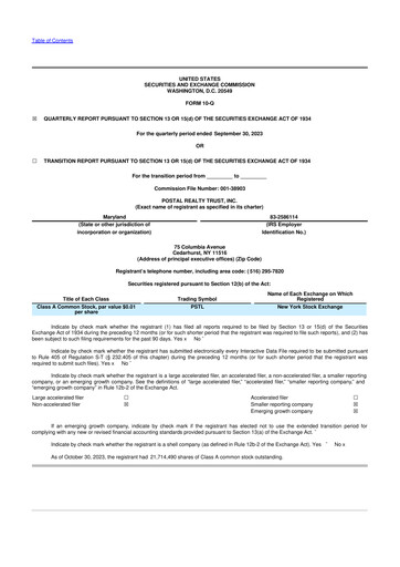 Thumbnail Postal Realty Trust 10-Q Quarterly Report FY 