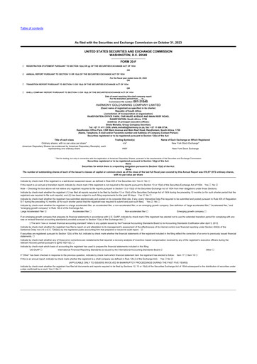 Thumbnail Harmony Gold 20-F Annual Report 2023