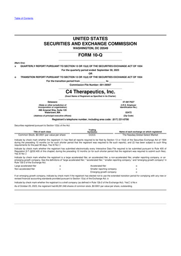 Thumbnail C4 Therapeutics 10-Q Quarterly Report FY 