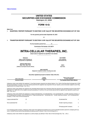 Vorschaubild Intra-Cellular Therapies 10-Q Quartalsbericht 2023 