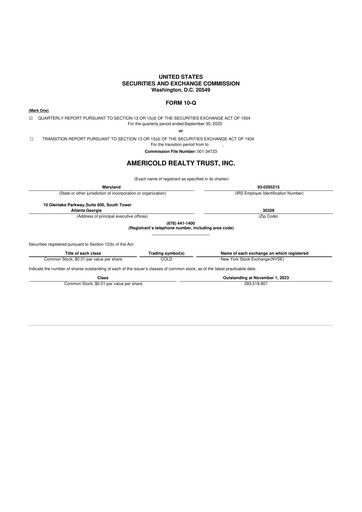 Thumbnail Americold 10-Q Quarterly Report FY 
