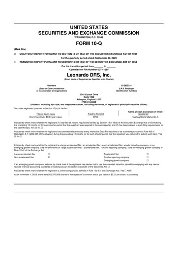 Thumbnail Leonardo DRS 10-Q Quarterly Report FY2023 