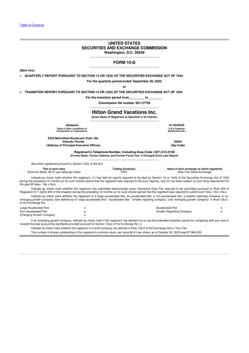 Thumbnail Hilton Grand Vacations
 10-Q Quarterly Report FY 