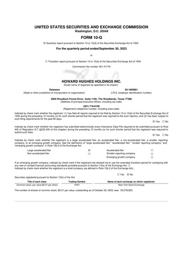 Thumbnail Howard Hughes Holdings
 10-Q Quarterly Report FY2023 