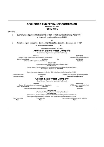 Vorschaubild American States Water
 10-Q Quartalsbericht  