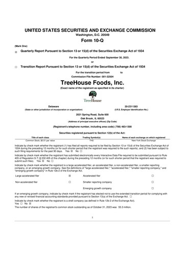 Miniature TreeHouse Foods
 10-Q Rapport trimestriel 2023 