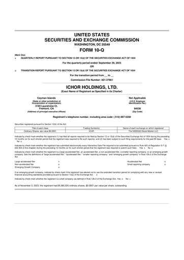 Thumbnail Ichor Systems 10-Q Quarterly Report FY2023 