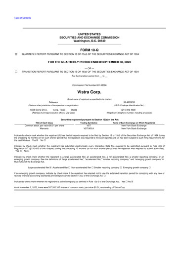 Thumbnail Vistra 10-Q Quarterly Report FY2023 