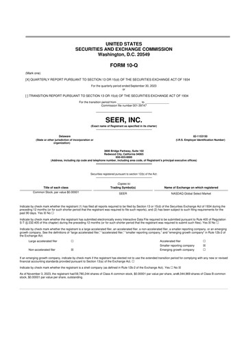 Vorschaubild Seer Inc 10-Q Quartalsbericht 2023 