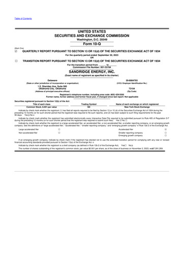 Miniature SandRidge Energy
 10-Q Rapport trimestriel 2023 