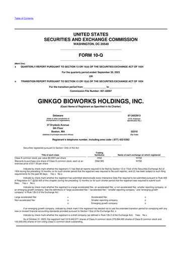 Thumbnail Ginkgo Bioworks
 10-Q Quarterly Report FY2023 
