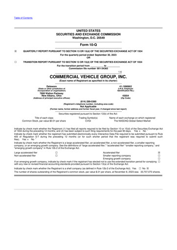 Miniature Commercial Vehicle Group (CVG) 10-Q Rapport trimestriel 2023 