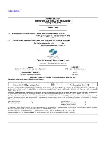 Thumbnail Southern States Bancshares 10-Q Quarterly Report FY2023 