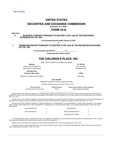 Thumbnail The Children's Place
 10-Q Quarterly Report FY2023 