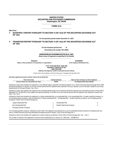 Thumbnail Arrowhead Pharmaceuticals
 10-Q Quarterly Report FY2024 