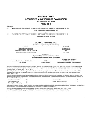 Miniature Digital Turbine
 10-Q Rapport trimestriel 2024 