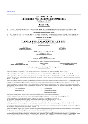 Thumbnail Vanda Pharmaceuticals 10-K Annual Report 2023