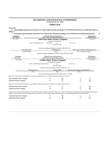 Thumbnail American States Water
 10-K Annual Report 