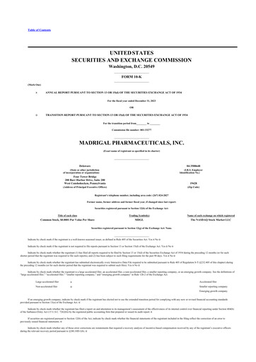 Vorschaubild Madrigal Pharmaceuticals
 10-K Jahresbericht 2023