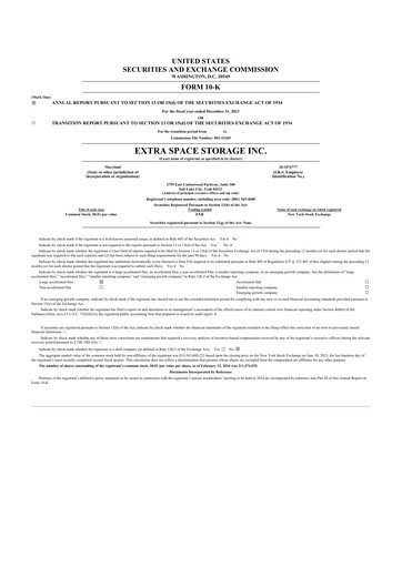 Thumbnail Extra Space Storage
 10-K Annual Report 2023