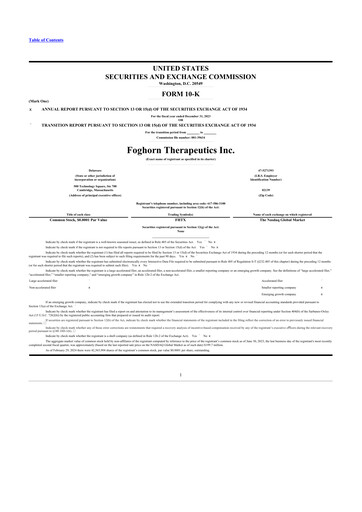 Miniature Foghorn Therapeutics 10-K Rapport annuel 2023