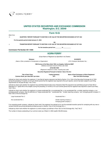 Miniature Korn Ferry
 10-Q Rapport trimestriel  