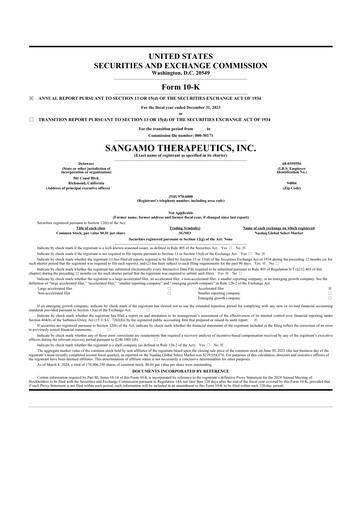 Thumbnail Sangamo Therapeutics
 10-K Annual Report 2023