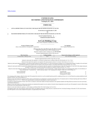 Miniature Li-Cycle 10-K Rapport annuel 2023