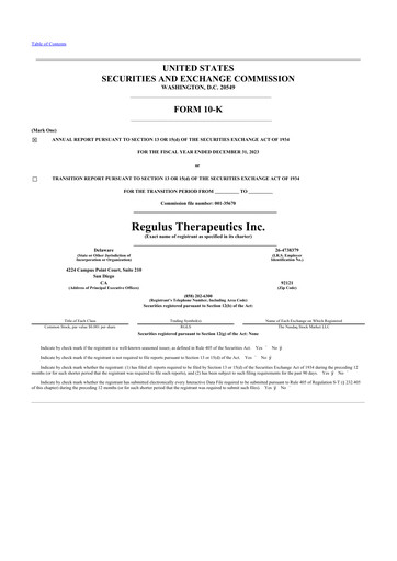 Thumbnail Regulus Therapeutics 10-K Annual Report 2023