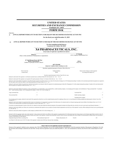 Vorschaubild X4 Pharmaceuticals
 10-K Jahresbericht 2023