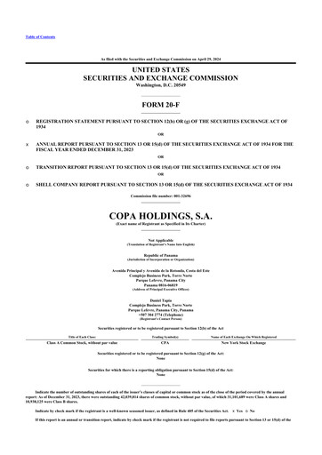 Thumbnail Copa Holdings
 20-F Annual Report 2023