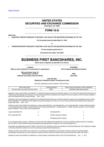 Miniature Business First Bancshares 10-Q Rapport trimestriel 2024 