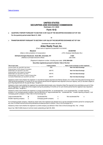 Thumbnail Arbor Realty Trust
 10-Q Quarterly Report FY2024 