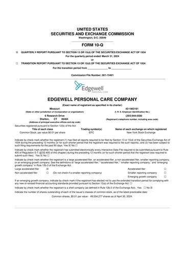 Thumbnail Edgewell Personal Care
 10-Q Quarterly Report FY2024 