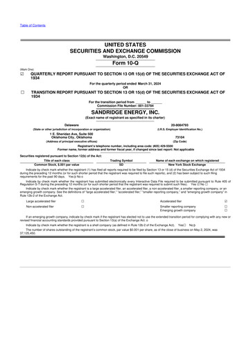Miniature SandRidge Energy
 10-Q Rapport trimestriel 2024 