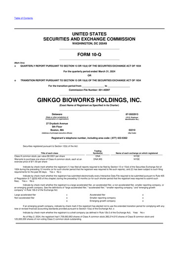 Thumbnail Ginkgo Bioworks
 10-Q Quarterly Report FY2024 