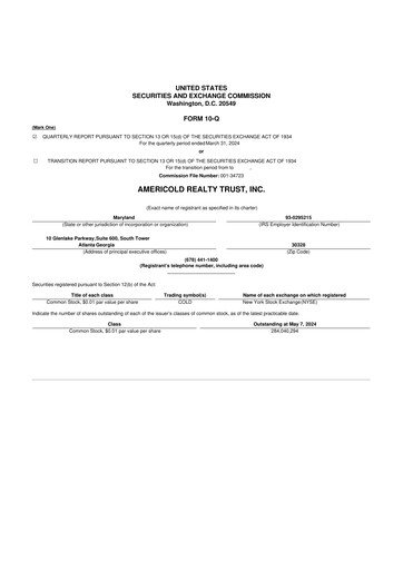 Thumbnail Americold 10-Q Quarterly Report FY 