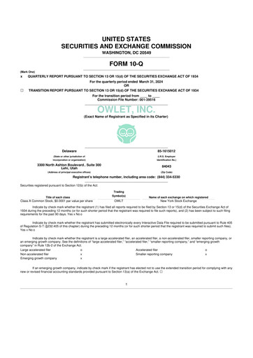 Miniature Owlet, Inc. 10-Q Rapport trimestriel 2024 
