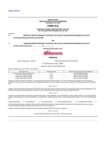 Thumbnail Kellanova 
 (Kellogg's) 10-Q Quarterly Report FY2024 