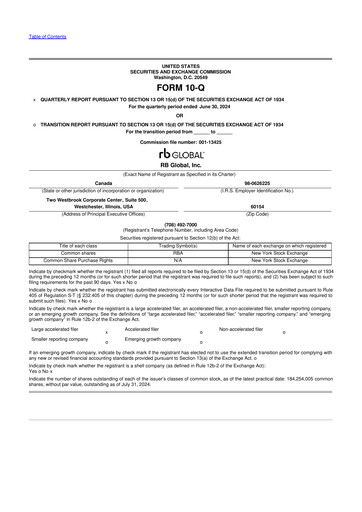 Vorschaubild RB Global
 10-Q Quartalsbericht 2024 