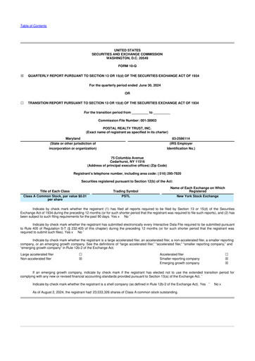 Thumbnail Postal Realty Trust 10-Q Quarterly Report FY 