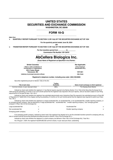 Thumbnail AbCellera
 10-Q Quarterly Report FY 