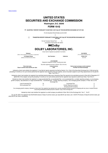 Thumbnail Dolby 10-Q Quarterly Report FY2024 