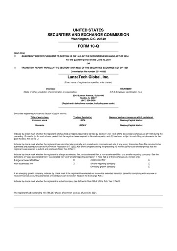 Miniature LanzaTech Global 10-Q Rapport trimestriel 2024 