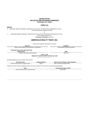 Thumbnail Americold 10-Q Quarterly Report FY 
