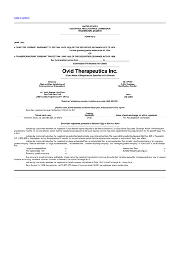 Vorschaubild Ovid Therapeutics
 10-Q Quartalsbericht 2024 
