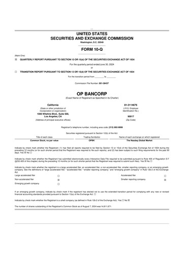 Vorschaubild OP Bancorp (Open Bank) 10-Q Quartalsbericht 2024 