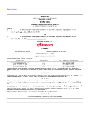 Thumbnail Kellanova 
 (Kellogg's) 10-Q Quarterly Report FY2024 