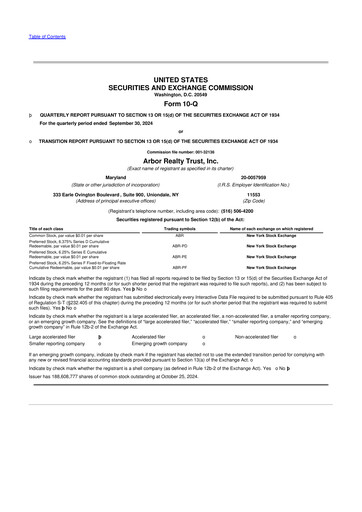 Thumbnail Arbor Realty Trust
 10-Q Quarterly Report FY2024 
