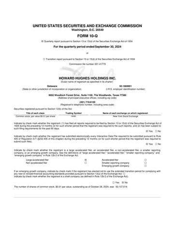 Thumbnail Howard Hughes Holdings
 10-Q Quarterly Report FY2024 